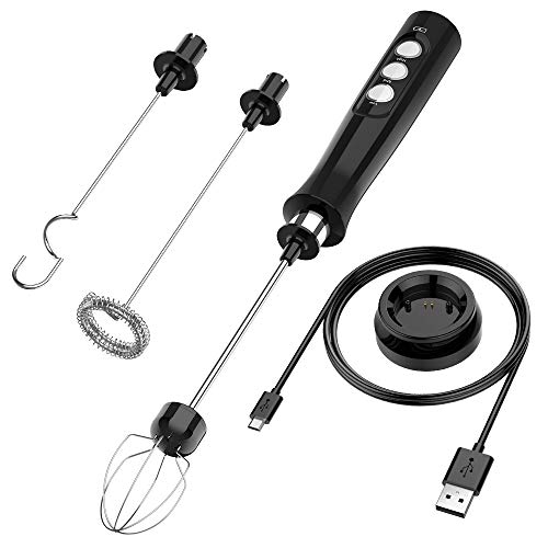 Simpeak 3 en 1 Espumador de Leche Eléctrico, USB Recargable batidor eléctrico, vaporizador de Leche, Bubbler Leche para Latte, Capuchino, Huevo batidoo (Negro)