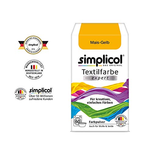 Simplicol Expert Fabric Dye Tinte de Coloración para Textiles: Lavado a Mano o Lavadora - Tiñe y Restaura Sus Telas y Ropa - Amarillo