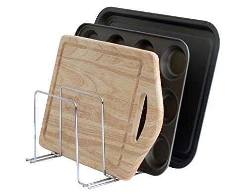 simplywire - Bandeja para hornear y estante para tabla de cortar - Bandeja de almacenamiento - Organizador de armario de cocina – Cromo