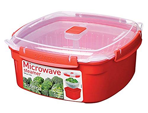 Sistema Vaporera grande de microondas de plástico rojo, 23.9 x 23.9 x 10.9 cm