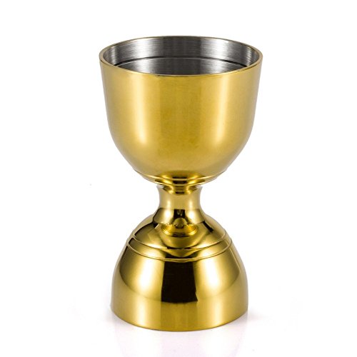 SKY FISH Vaso Medidor Cocktail Double, Bar Medida Jigger de Acero Inoxidable Dorado 30/60 ML para Cualquier Bar, Double Cocktail Jigger para Hogar Bola Redonda (Golden)