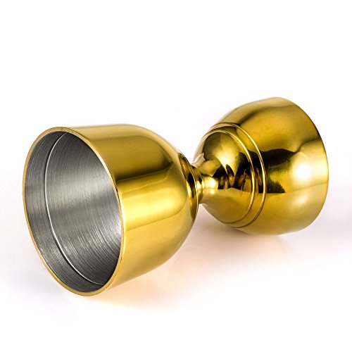 SKY FISH Vaso Medidor Cocktail Double, Bar Medida Jigger de Acero Inoxidable Dorado 30/60 ML para Cualquier Bar, Double Cocktail Jigger para Hogar Bola Redonda (Golden)