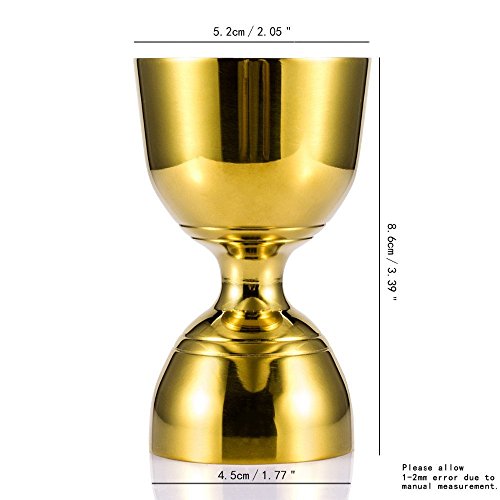 SKY FISH Vaso Medidor Cocktail Double, Bar Medida Jigger de Acero Inoxidable Dorado 30/60 ML para Cualquier Bar, Double Cocktail Jigger para Hogar Bola Redonda (Golden)
