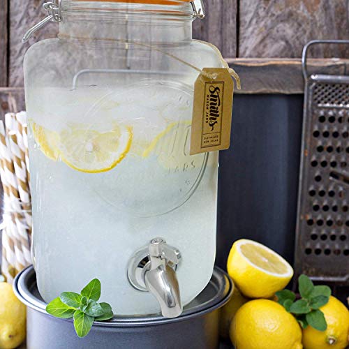 Smiths Mason Jars Dispensador de bebidas de 5 litros con espita de acero, sin malla de alambre y etiqueta de regalo. Es el enfriador de bebida definitiva.