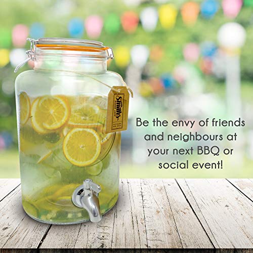 Smiths Mason Jars Dispensador de bebidas de 5 litros con espita de acero, sin malla de alambre y etiqueta de regalo. Es el enfriador de bebida definitiva.