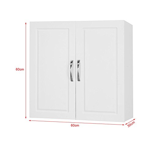 SoBuy Armario Auxiliar Multiusos de Pared,Armario Suspendido con 2 Puertas,Blanco,L60 x H 60 cm,FRG231-W,ES