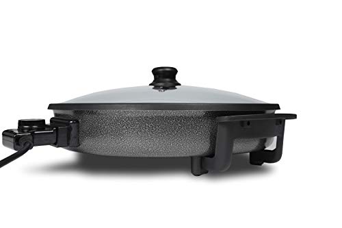 Sogo SS-10060 Paellera, Sartén Eléctrica para Paella y Pizza, Cazuela Multiusos 42cm diámetro y 4,5cm Profundidad Con Tapa de Cristal 1500W