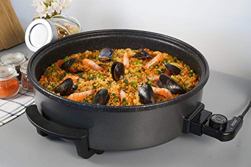 SOGO SS-10105 Multicazuela Eléctrica. Paellera, Sartén Eléctrica para Paella y Pizza, con Revestimiento de Piedra de 42cm de diámetro y 9cm de Profundidad. Base Antiadherente Libre de PFOA. 1500W