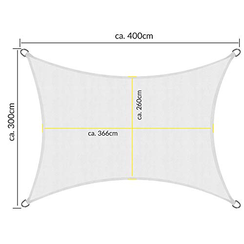 Sol Royal SolVision PS9 Vela de Sombra Toldo Parasol 400x300 cm PES Repelente del Agua Blanco protección UV