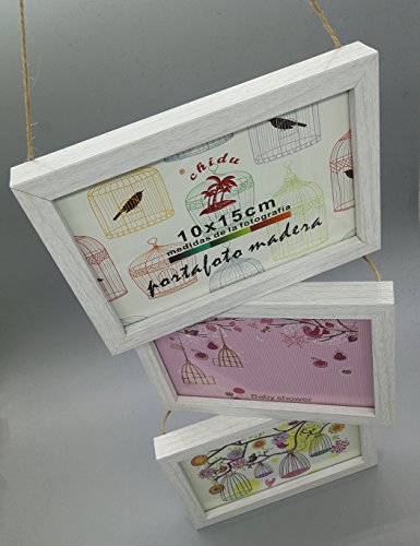 Solagua Marco de Madera para Pared Portafotos Vintage para Colgar Marcos de Foto Decorativo (Vertical 3 * 10x15cm, Crudo)