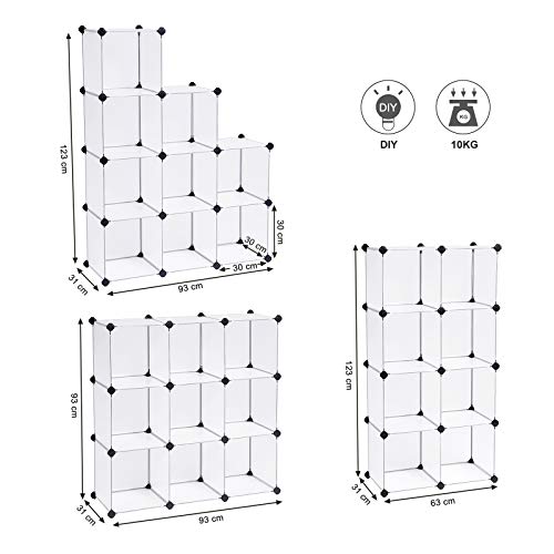 SONGMICS Armario Modular de Plástico PP, Estantería, Organizador para Ropa con 9 Cubos, 93 x 31 x 123 cm LPC115S
