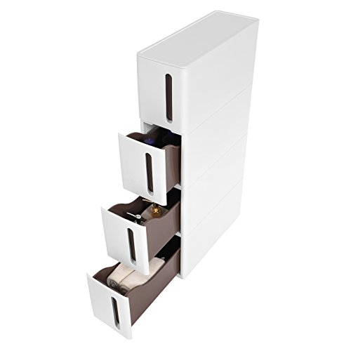 SONGMICS Estantería para Nichos, Carrito Estrecho con Ruedas Extraíbles y Cajones, Estantería de Baño, Estantería de Cocina, PP, Ahorro de Espacio, 45 x 17 x 84 cm Blanco KFR08WT