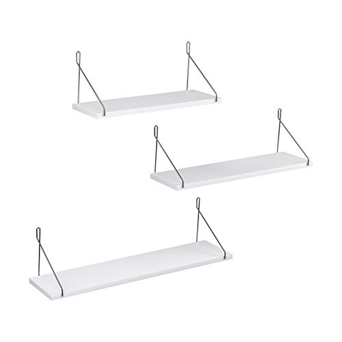 SONGMICS Juego de 3 Estantes de Pared, Estantes Flotantes, para Dormitorio, Salón, Cocina, Capacidad de 10 kg por Unidad, Diferentes Longitudes 40, 50, 60 cm, Blanco LWS68WT