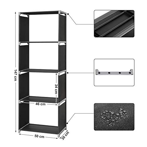 SONGMICS LSN14H-Estantería de pie (4 Compartimentos, 147 x 50 x 30 cm), Tela, Negro, 50 x 30 x 147 cm