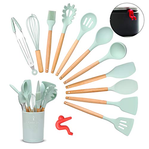 Songway Juego de Utensilios de Cocina para cocinar de Silicona 12pcs con Rejilla Anti derrames