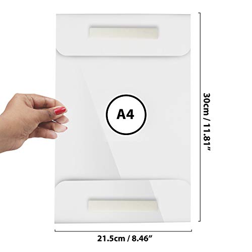 Soporte Adhesivo A4 Pared (5 Piezas) - Acrílico Carteles Exhibidor con 2 Almohadillas Adhesivas - Monturas para exhibiciones de pared para oficina, hogar, restaurante - No requiere perforación