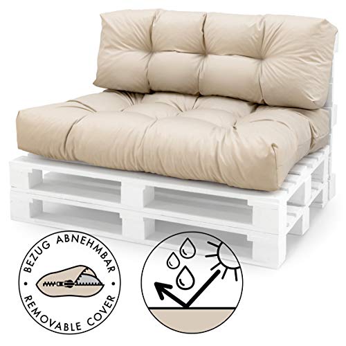 Spatium Cojines para pales europalé palets Funda desenfundable, Impermeable Beige Asiento 120x80x15