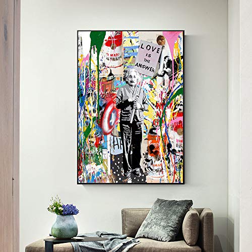 SQSHBBC Follow Your Dreams Street Wall Graffiti Art Canvas Paintings Abstract Einstein Pop Art Canvas Prints For Kids Room Cuadros Decor A4 60x90cm sin Marco