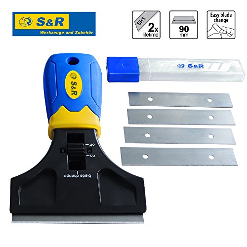 S&R Rasqueta Vitroceramica limpia Cristales. Raspador Multiusos. Rascador con 5 cuchillas de repuesto