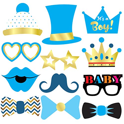 Sterling James Co. Accesorios para la Cabina de Fotos de Baby Shower Boy de James 40 Piezas - Decoraciones, favores y Suministros para niños - Anuncio de Embarazo - Fiesta de revelación de género