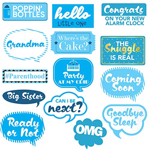Sterling James Co. Accesorios para la Cabina de Fotos de Baby Shower Boy de James 40 Piezas - Decoraciones, favores y Suministros para niños - Anuncio de Embarazo - Fiesta de revelación de género