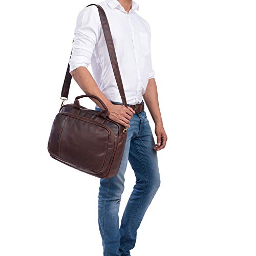STILORD 'Madrid' Maletín de Cuero Vintage Hombre Mujer Grande Maletín Portátil 15.6 Pulgadas A4 Bolso Trabajo con Correa Trolley Maletín, Color:Cognac marrón Oscuro