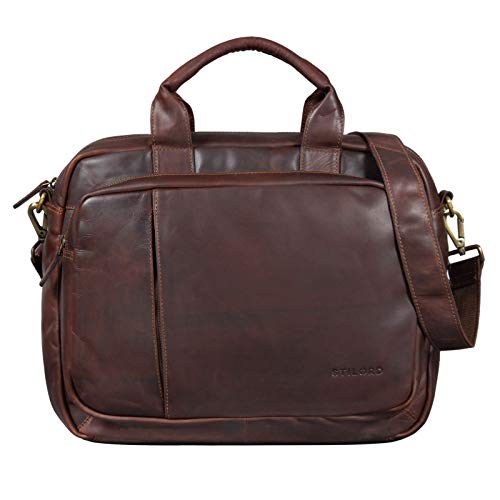 STILORD 'Madrid' Maletín de Cuero Vintage Hombre Mujer Grande Maletín Portátil 15.6 Pulgadas A4 Bolso Trabajo con Correa Trolley Maletín, Color:Cognac marrón Oscuro