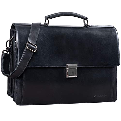 STILORD 'Rupert' Maletín para Abogado de Piel Maletín para Ordenador 14 Pulgadas de Cuero Vintage Bolso Maletín de Trabajo para Documentos y Portátil, Color:ónix Negro