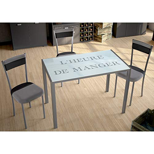 Suarez CICA Mesa de Cocina, Vidrio, Metal, Plata, 105x60x75cm