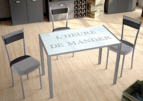 Suarez CICA Mesa de Cocina, Vidrio, Metal, Plata, 105x60x75cm