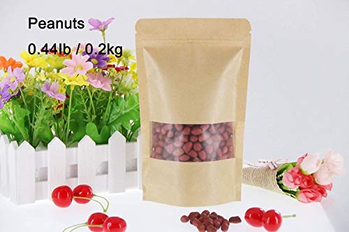 SumDirect 50Pcs 12 x 20 cm Bolsas de Papel Kraft con Cierre, Bolsas Zip Alimentos con Ventana para Guardar