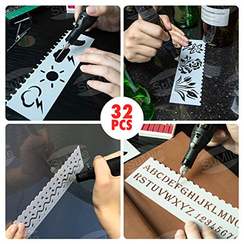 SuMile Grabador eléctrico para tallar cristal, madera, metal, piedra, plástico, cerámica, con 52 accesorios y 32 plantillas de grabado