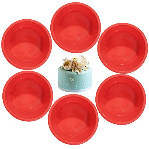 SUNSK Molde de Silicona para Tartas Moldes Redondos 4 Pulgadas Antiadherente Molde de Gelatina Muffins 6 Piezas