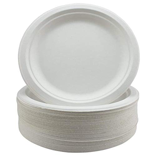 Súper Rígido Bagazo Platos Biodegradable y Desechable - Ecológico No Plástico Alternativa - Redondo Platos Fiesta Paquete de 50 9" - 23cm Fuerte Platos de Papel - 9 inch