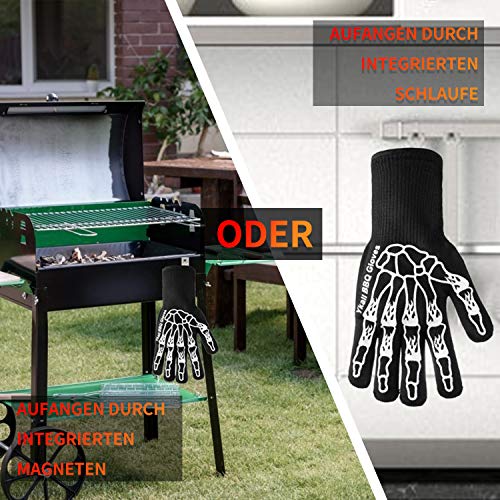SXY Guantes de Barbacoa, Resistentes Al Calor Extremo Guantes de Cocina Antideslizante para Horno Microondas, Parrilla, Cocina, Chimenea y Carbón, EN407 Protege hasta 800 °C Oven Gloves Resistencia