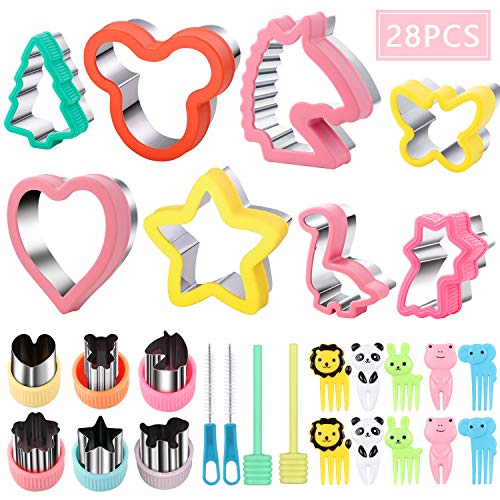 Tacobear 14 Piezas Moldes Galletas Cookie Cutter con 10 Tenedor de Fruta y 4 Mini Herramientas, Acero Inoxidable Estrella Unicornio Dinosaurio Cortadores de Galletas Moldes para Galletas Fruta Vegetal