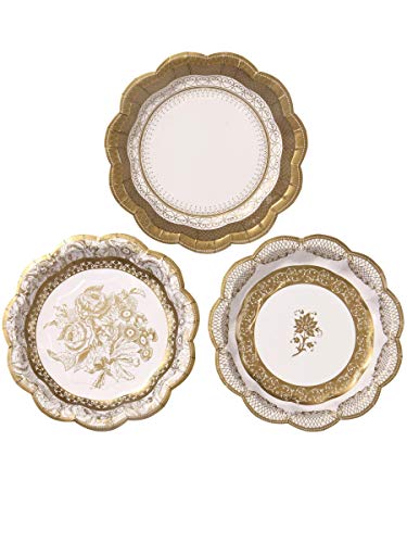 Talking Tables platos pequeñas vintage ‘Party Porcelain Gold.’ Oro y blanco. Cartón. Paquete de 12.