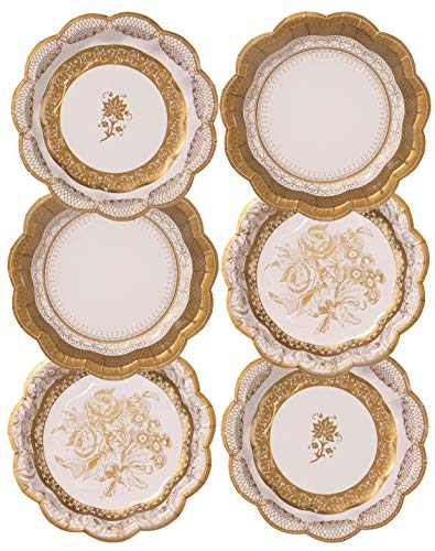 Talking Tables platos pequeñas vintage ‘Party Porcelain Gold.’ Oro y blanco. Cartón. Paquete de 12.