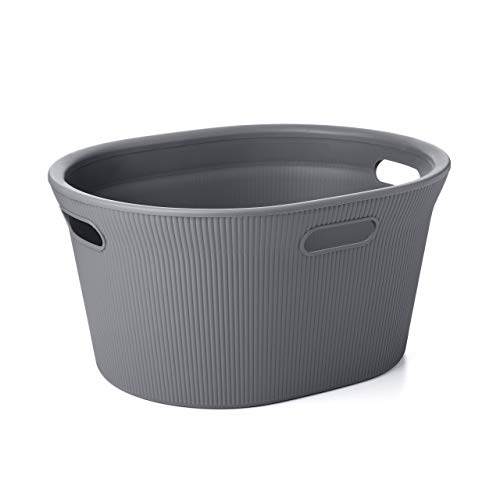 Tatay Baobab Cesta para la Colada, Plástico polipropileno, Gris antracita, 35 litros de capacidad. 52 x 42,5 x 26,5