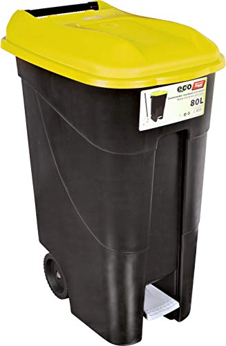 Tayg 259297 Cubo Basura Ruedas + Pedal 80 litros, Negro/Amarillo