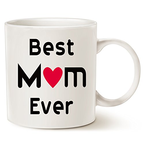Taza de café con el texto en inglés "Best Mom Ever" de Navidad o cumpleaños, ideal para mamá, mamá, mamá, mamá, taza de porcelana, color blanco, 35,5 ml