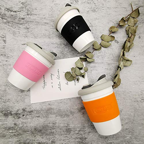 Taza de Café para llevar con Tapa, Mug Café Reutilizable con Manga Antideslizante, Vasos de Café Ecológica de Viaje con sin BPA, Coffee To Go apto para Lavavajillas y Microondas, 340ml (12 oz)