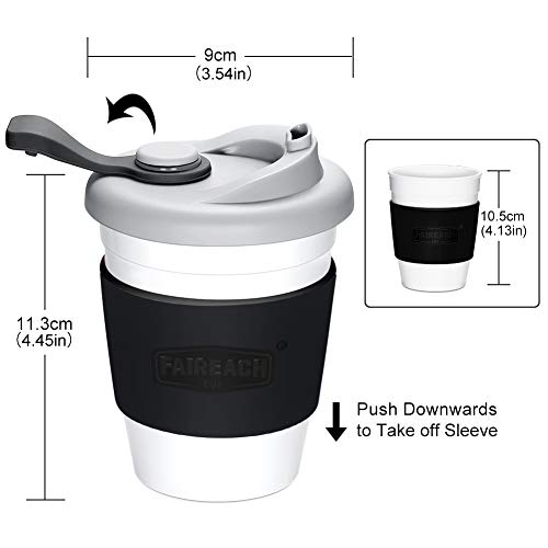 Taza de Café para llevar con Tapa, Mug Café Reutilizable con Manga Antideslizante, Vasos de Café Ecológica de Viaje con sin BPA, Coffee To Go apto para Lavavajillas y Microondas, 340ml (12 oz)
