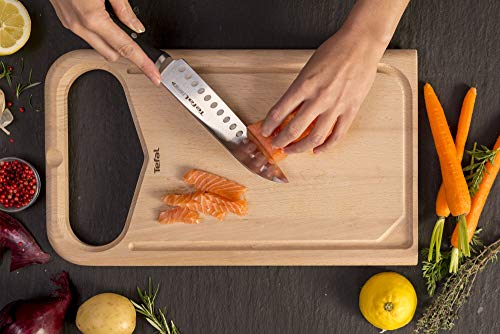 Tefal Ingenio Ice Cuchillo santoku, acero cepillado, cuchillo de una sola pieza, mango remachado, negro, 18 cm
