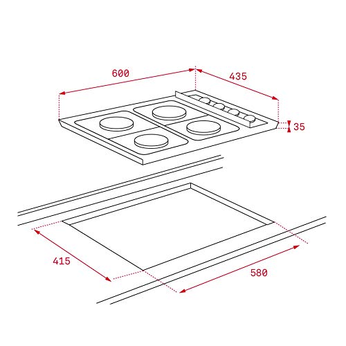 Teka HLX 50 4G AL - Placa (Incorporado, Gas Butano, Plata, Giratorio, 7500W, 60 cm)