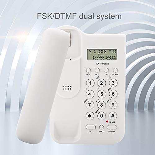 Teléfono con Cable,KX-T076 Teléfono Fijo Alámbrico, Teléfono Fijo para Montura en Pared, Teléfono Fijo de Sobremesa con Pantalla, Telefonía Fija de Escritorio para el Hogar y la Oficina(Blanco)