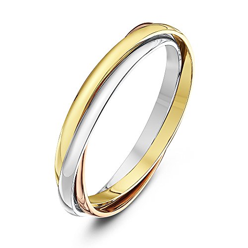 Theia Anillo de Bodas Ruso de 2mm, Oro Rosa, Blanco y Amarillo, 9k, Altamente Pulido - Tamaño 15.5