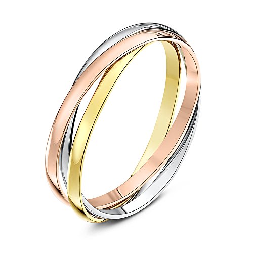 Theia Anillo de Bodas Ruso de 2mm, Oro Rosa, Blanco y Amarillo, 9k, Altamente Pulido - Tamaño 15.5