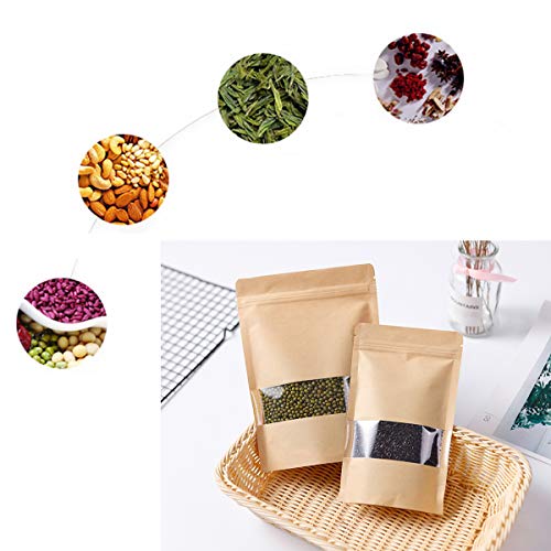 TheStriven 100pcs Bolsas de Papel con Ventana Pequeña Bolsas de Papel de Papel Kraft con Base Bolsas de Papel Kraft biodegradables Bolsa de Comida de pie para Guardar o Llevar Fruta Dulces Galleta