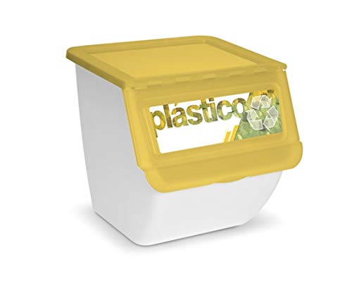 TIENDA EURASIA - Cubos de Basura de Reciclaje para Cocina Apilables. Pack de 3 Contenedores de 36L (Papel - Vidrio - Plástico)